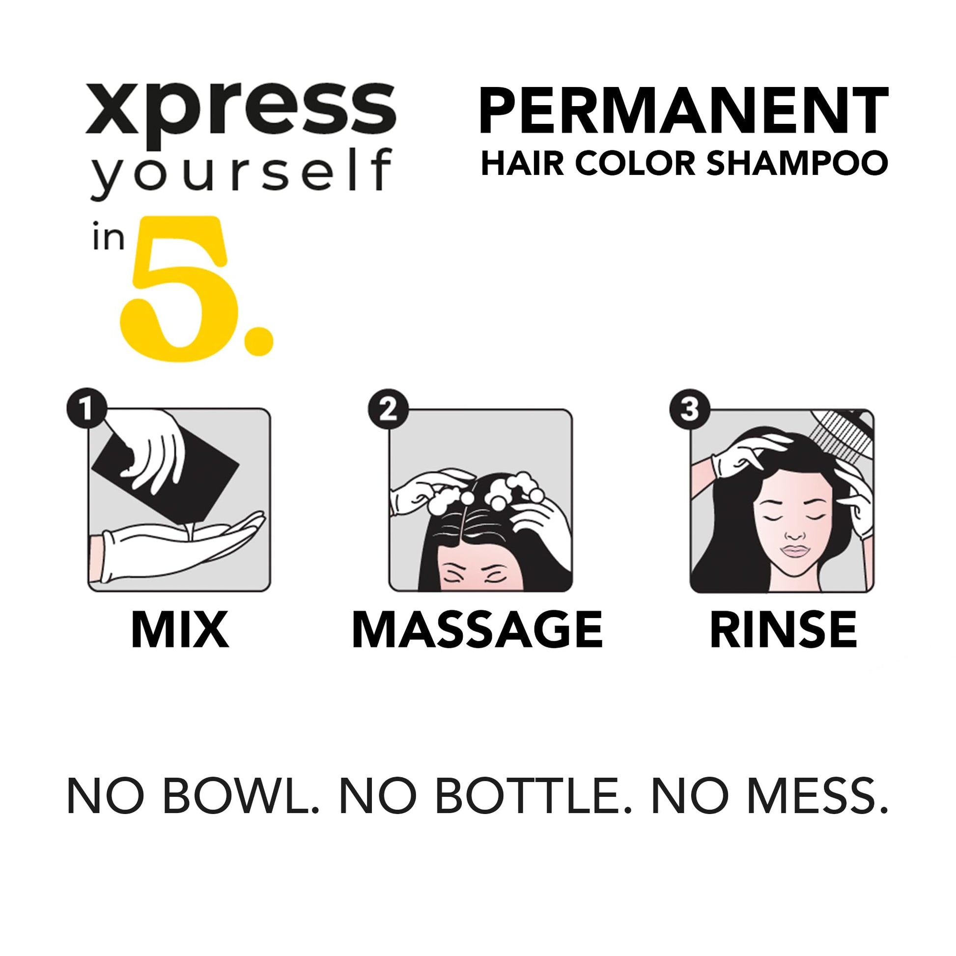 White Smoke Motions Xpress Permanent Hair Color Shampoo Natural Black – 5 Minute Color, Gray Coverage, Ammonia Free, Deep Shine Hair Dye Shampoo, 0.84 Oz