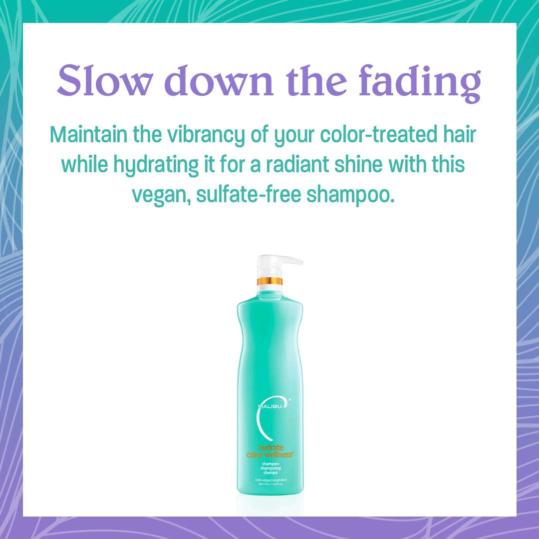 White Smoke Malibu C Hydrate Color Wellness Shampoo - Shampoo for Color Treated Hair and Fights Fade - Sulfate Free + Gentle Cleansing Hair Care (33.8 oz)