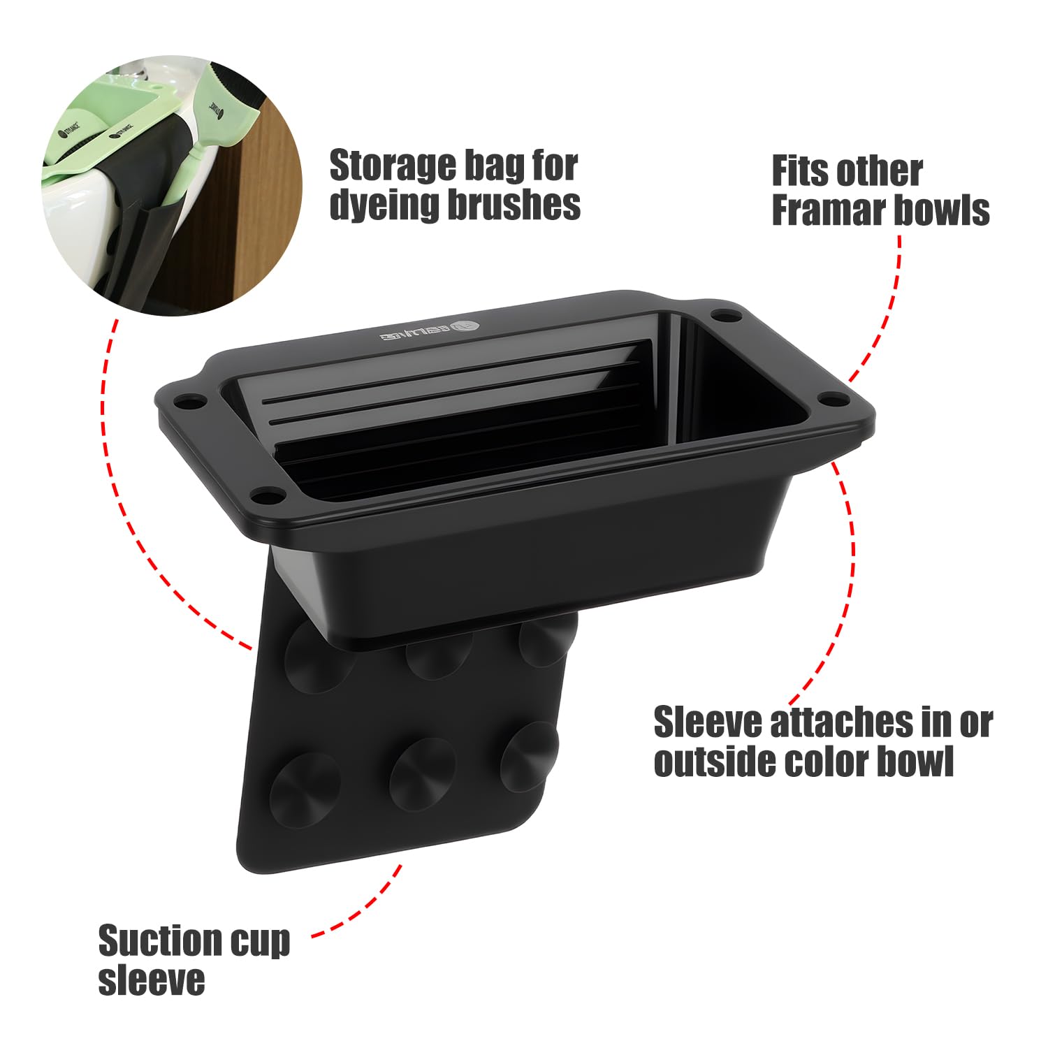 White Smoke STYLANCE Toning Tub Hair Dye Bowl，Professional Hair Dye Color Mixing Bowl，Suction to Sink & Shampoo Station，For Salon and Home, Black
