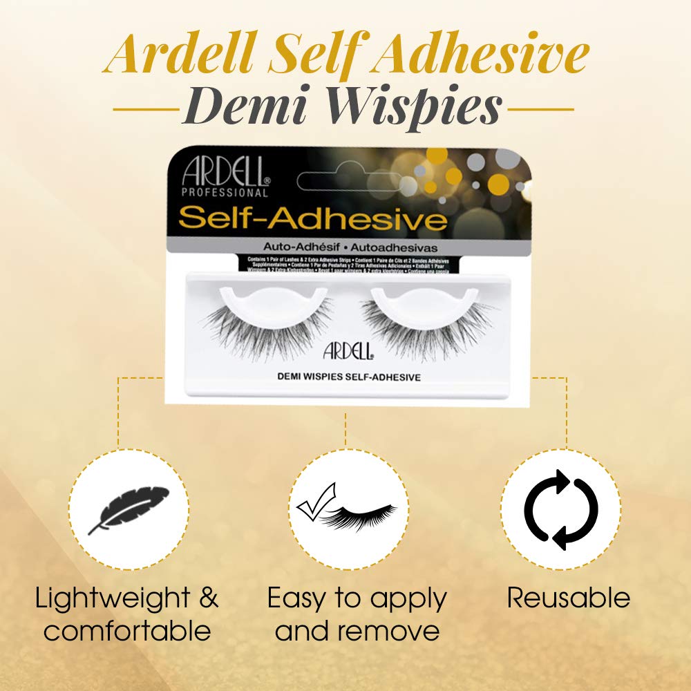 Bisque Ardell Self Adhesive False Eyelashes Demi Wispies - Reusable, Lightweight, Natural Look Lashes, No Glue Needed, 4 Pack