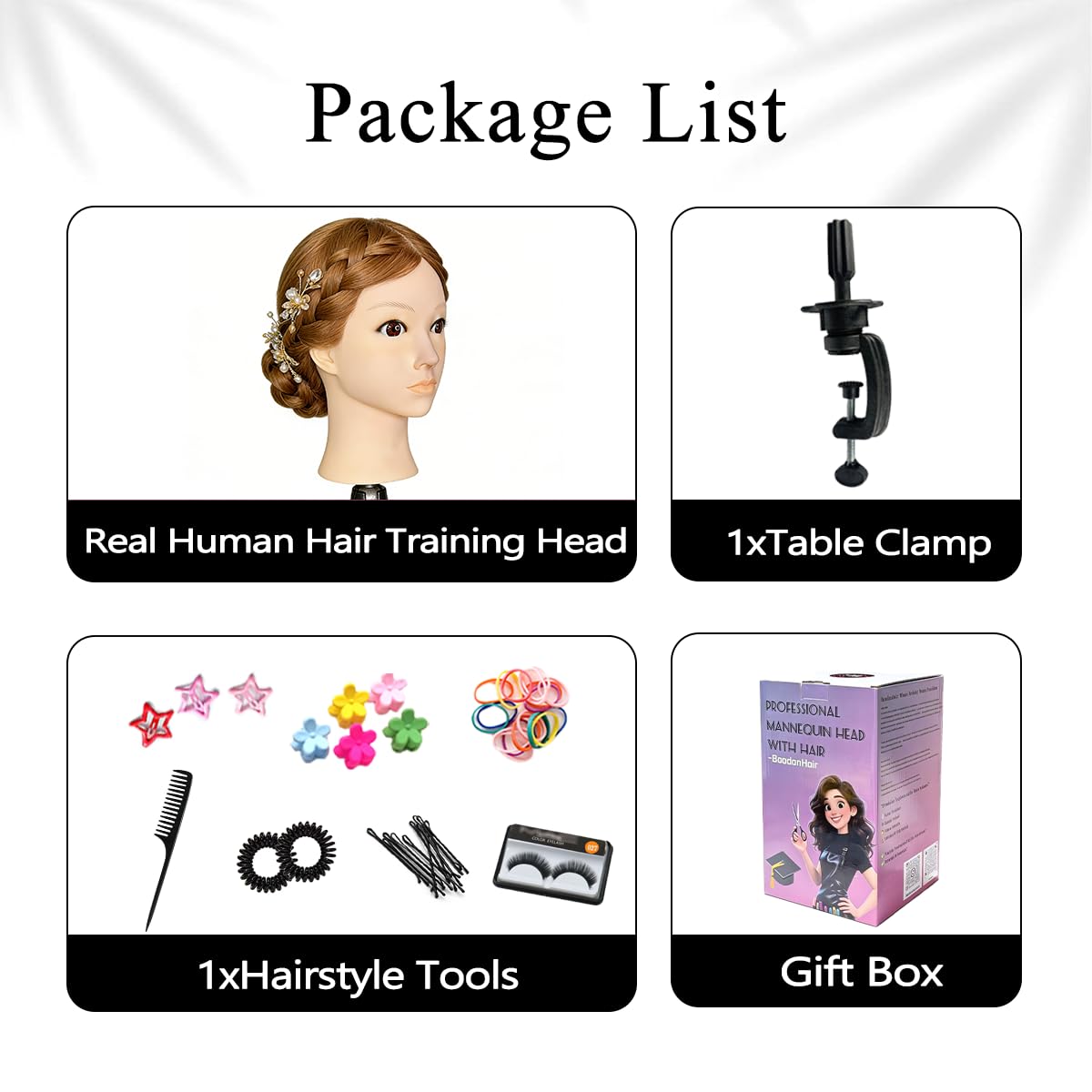 White Smoke Mannequin Head Human Hair For Braiding，Straight 22Inch Doll Head for Cosmetology & Hairdresser with Stand (Golden)