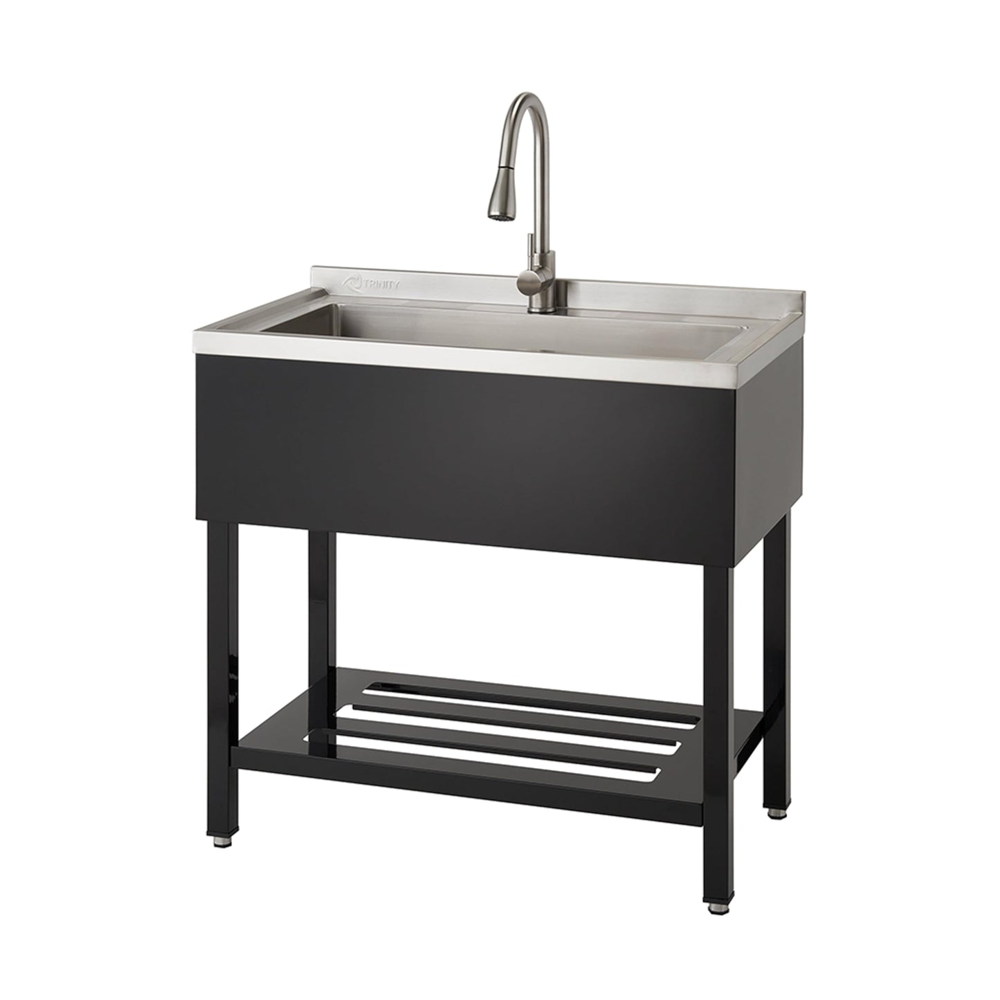 White Smoke TRINITY 36-Inch Freestanding Stainless Steel Utility Sink, NSF Commercial Sink for Laundry Room, Restaurant Kitchen Prep, Garage, Shop, Food Truck, Dog Wash, With Hot/Cold Pull-Out Faucet, Black