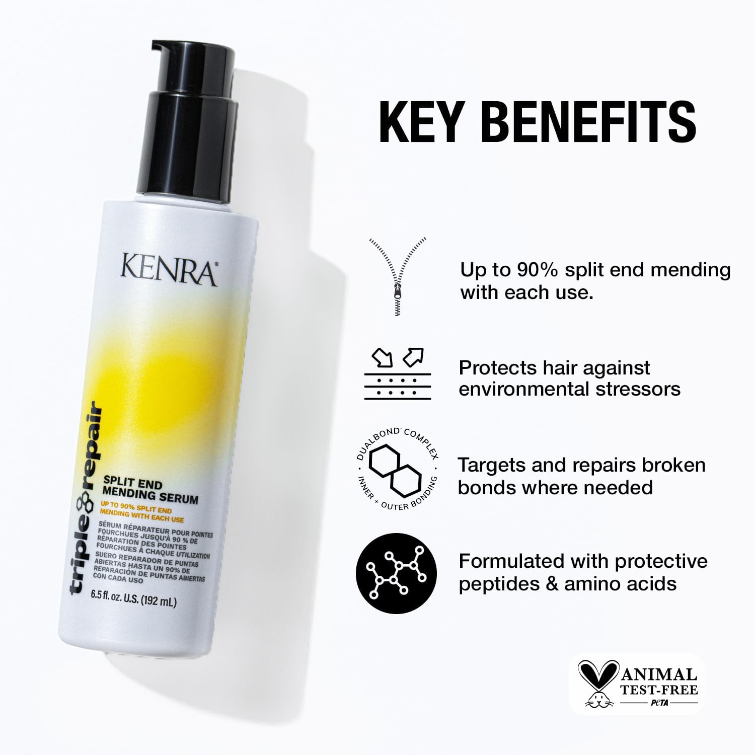 White Smoke Kenra Triple Repair Split End Mending Serum | Up to 90% Split End Mending with Each Use | Targets & Repairs Weak or Broken Bonds | Split Ends | Damaged Hair | Bond Builder | 6.5 fl. oz. (2-Pack)