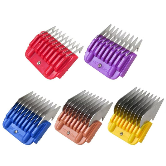 White Smoke New Professional Animal Stainless Steel 5 Color Guide Comb Set for 10#/15#/30# Detachable Blade,Compatible for Andis/Oster A5/ Wahl KM Series Guards Clipper(Cutting Length 3mm-16mm)
