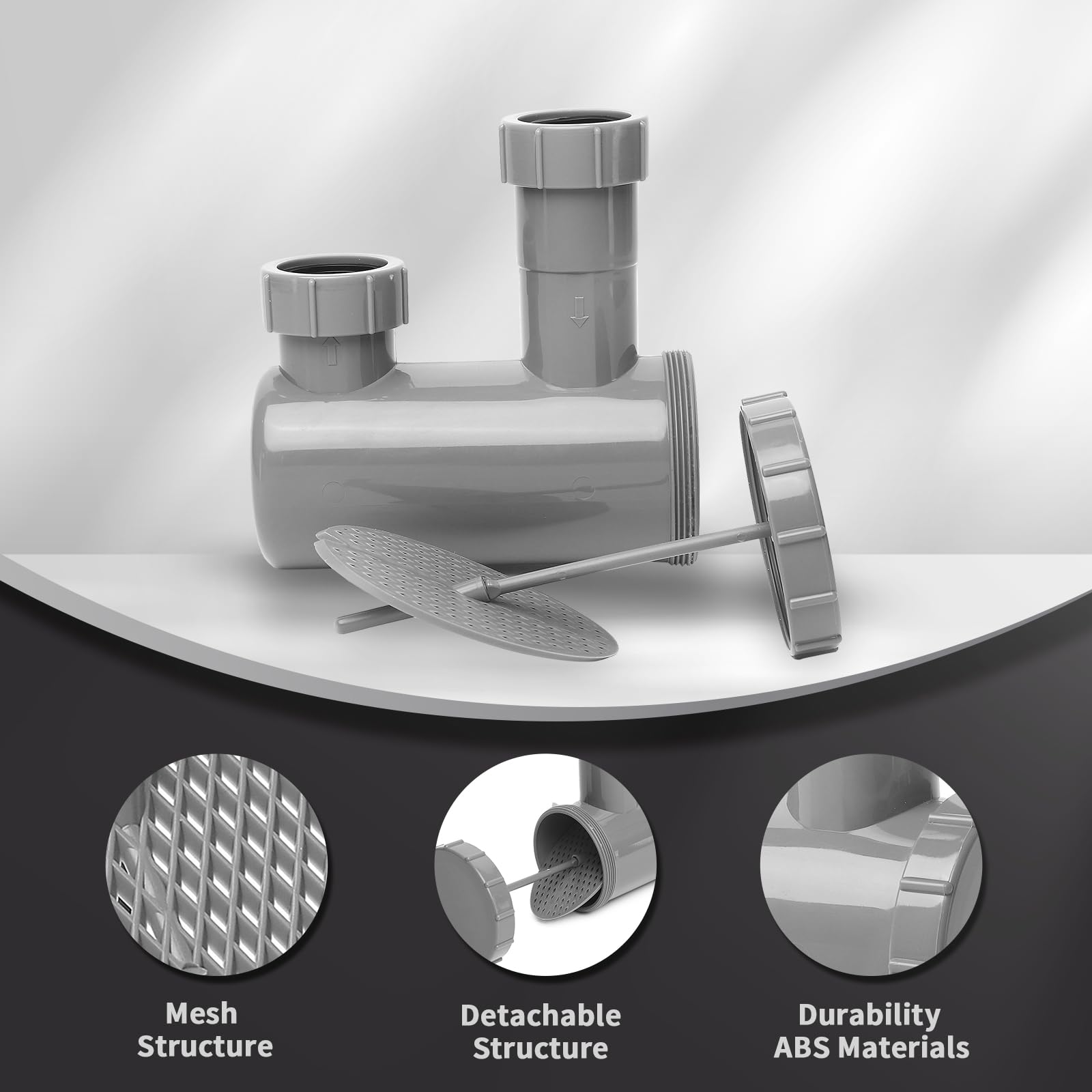 Light Gray MoyRetty Universal Shampoo Bowl Sink Hair-P Trap, Fits Standard 1-1/2" Inlet & Outlet Drain Pipes, Beauty Barber Salon Equipment PVC Material Easy Clean(1 Pack)