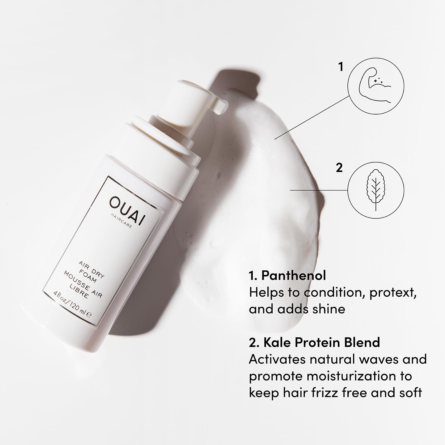 White Smoke OUAI Air Dry Foam - Hair Mousse for Curly Hair & Beach Waves - Conditioning & Detangling With Kale and Carrot Extract - Paraben, Phthalate and Sulfate Free (4 Oz)