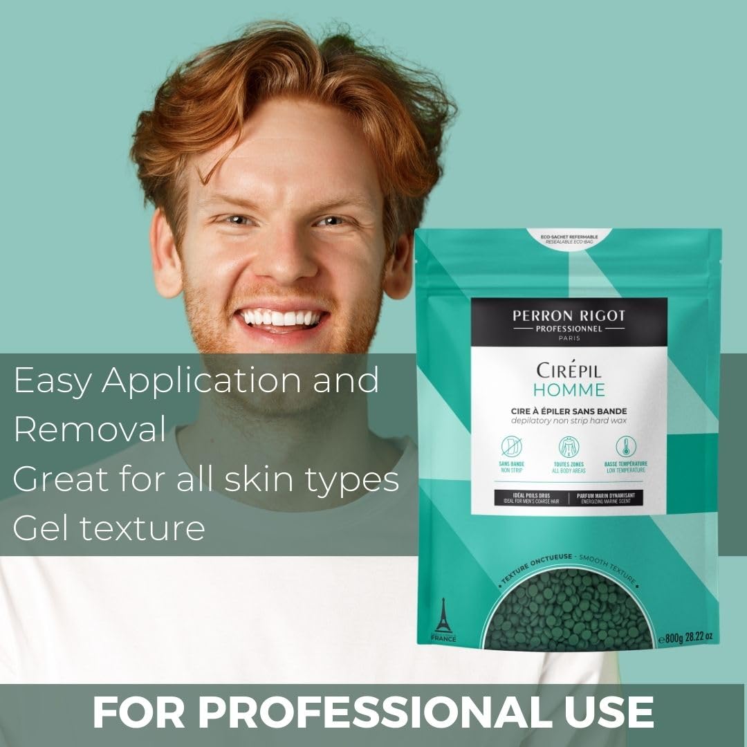 Dark Gray Cirepil - Homme - 800g / 28.22 oz Hard Wax Beads Bag - Strong Grip for Men’s Coarse Hair - Effective Manscaping for Back, Chest & Shoulders - Fresh Marine Scent - Low Temp Refill Bag