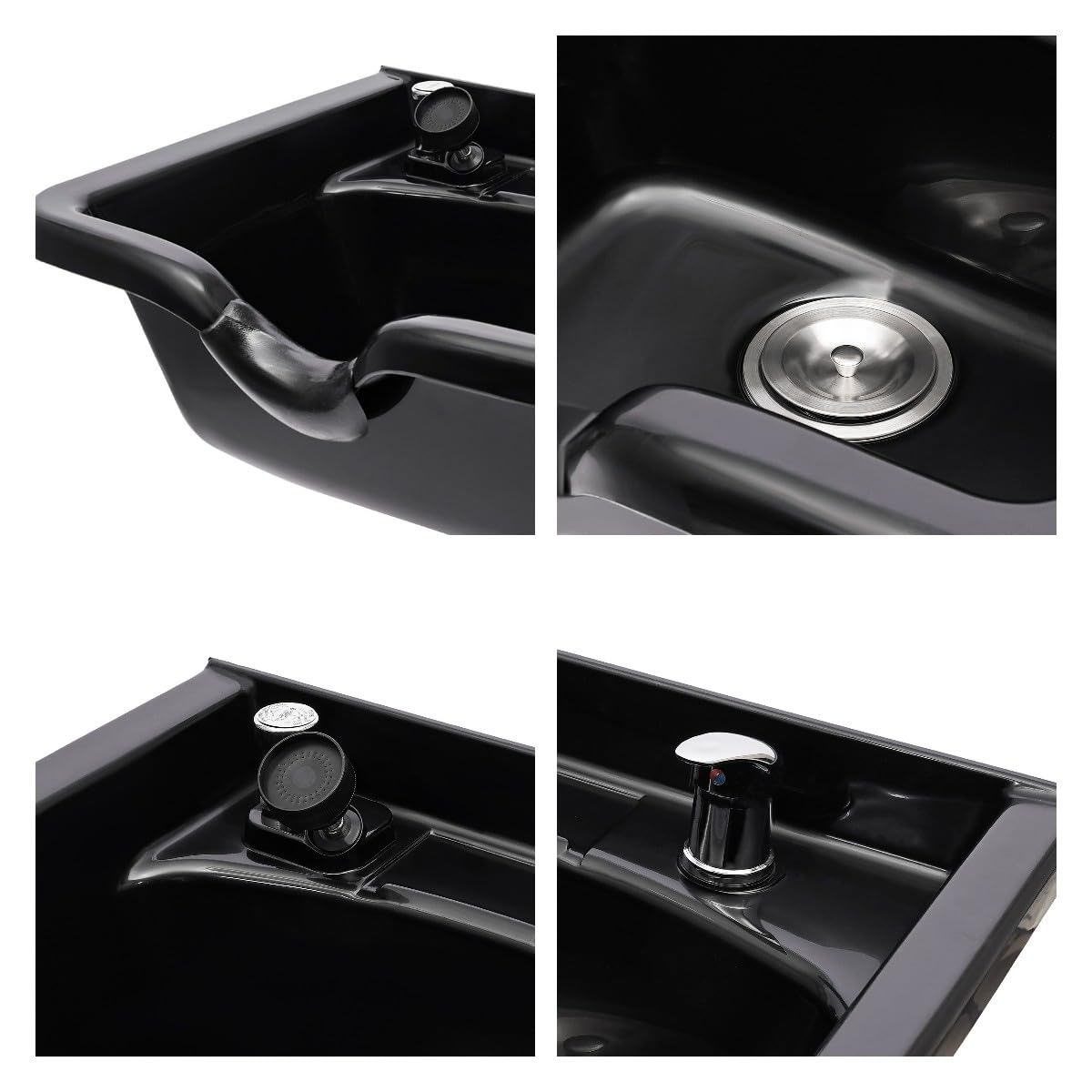 Black Professional Salon Shampoo Bowl, Wall Mounted Shampoo Sink, Salon and Barber Equipment Black Deep ABS Backwash Sink for Hair Stylists with All Installation Hardware