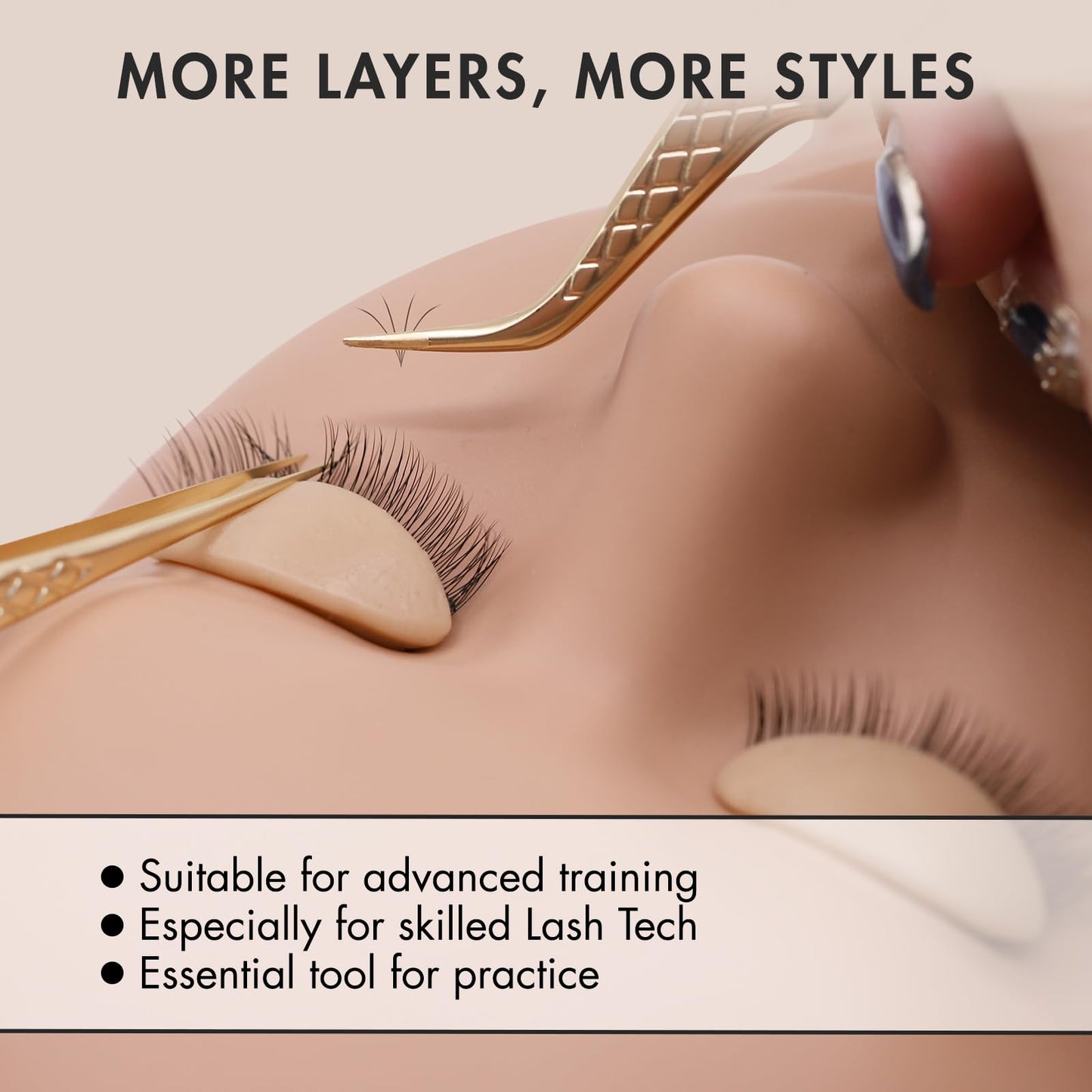 Light Gray Embagol Lash Mannequin Head for Eyelash Extensions with 2 Layers Replaced Eyelids Double Layer Replacement Eyelids for Lash Practicing and Training Lash Supplies (1 Head +3 Pairs Eyelids)