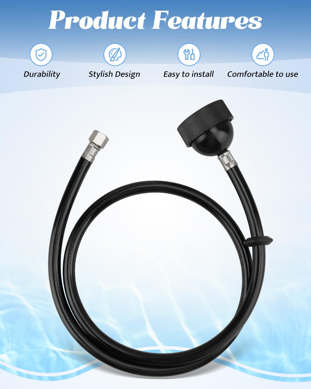 White Smoke Salon Shampoo Bowl Sprayer Head with Black Rubber Hose, Salon Spray Head Professional Salon Sink Replacement Part for Salon Barber Shop Spa, 1/4" Thread