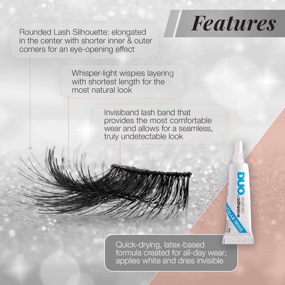 Light Gray Ardell Naked Lashes 425, 2 Pairs, with 1g Duo Pipette Clear-White Adhesive, Subtle Volume & Length, 1 Set
