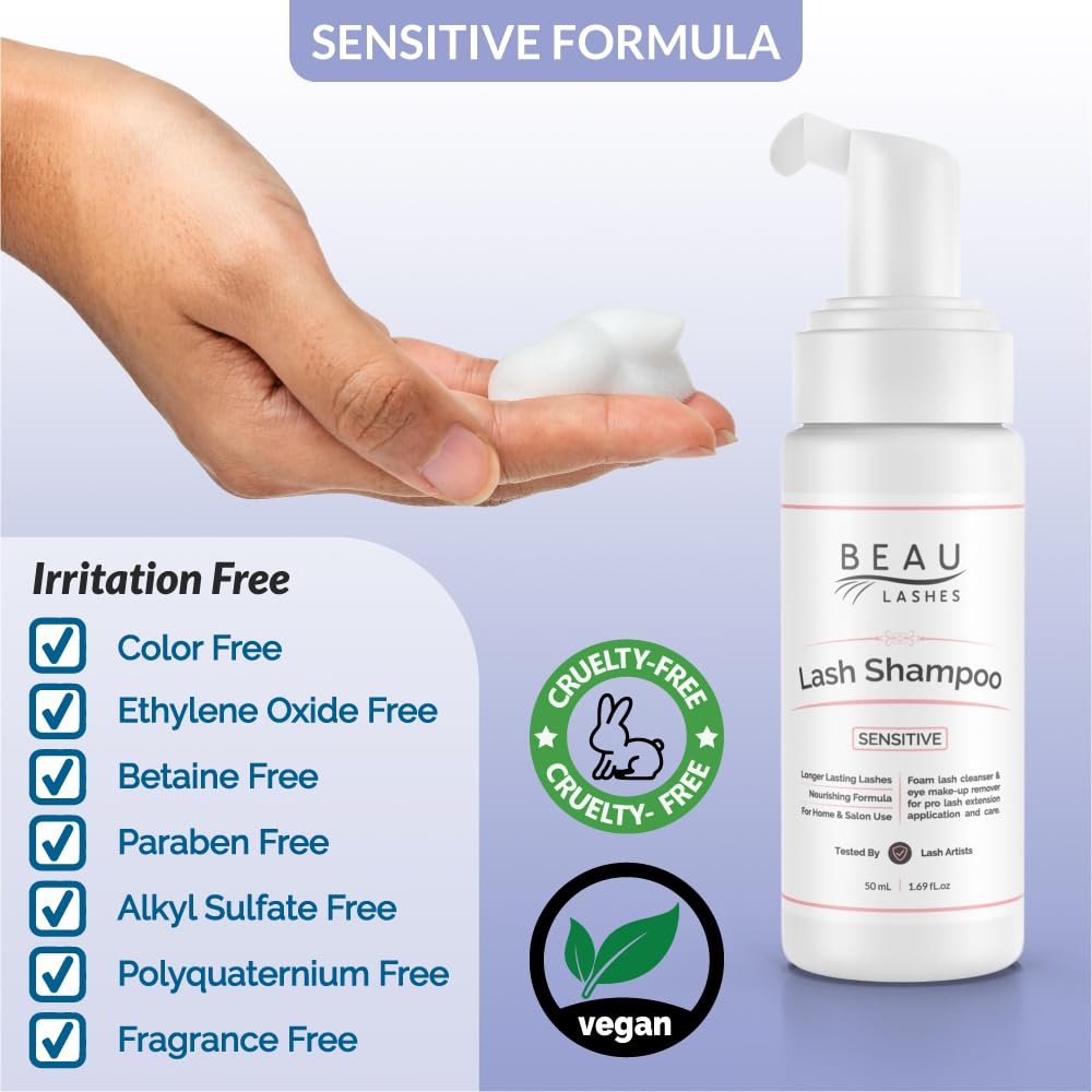 White Smoke Eyelash Extension Foam Cleanser Shampoo & Brush (150ml) - Oil Free Sensitive Paraben & Sulfate Free Eyelid/Lash Foaming Wash Cleaner To Remove Makeup & Mascara - Ideal For Salons And Home Care