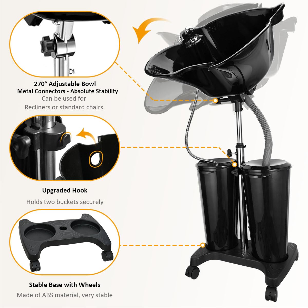 White Smoke johgee Adjustable Portable Shampoo Bowl with Electric Pump,Hair Washing Station Sink with Buckets&Drain Hoses,Portable Wash Bowl for Hairstylist,Portable Salon Sink Hair Wash Basin for Home Barber Use