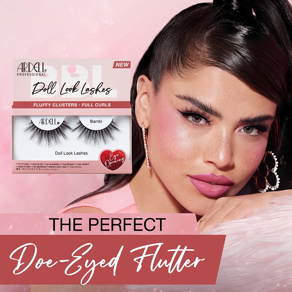 Misty Rose Ardell Doll Look Lashes Bambi – Fluffy Cluster Natural Look False Eyelashes, Full Curls for Big Eye Effect, Lightweight Reusable Wispy Lashes Strips, 4 Pack