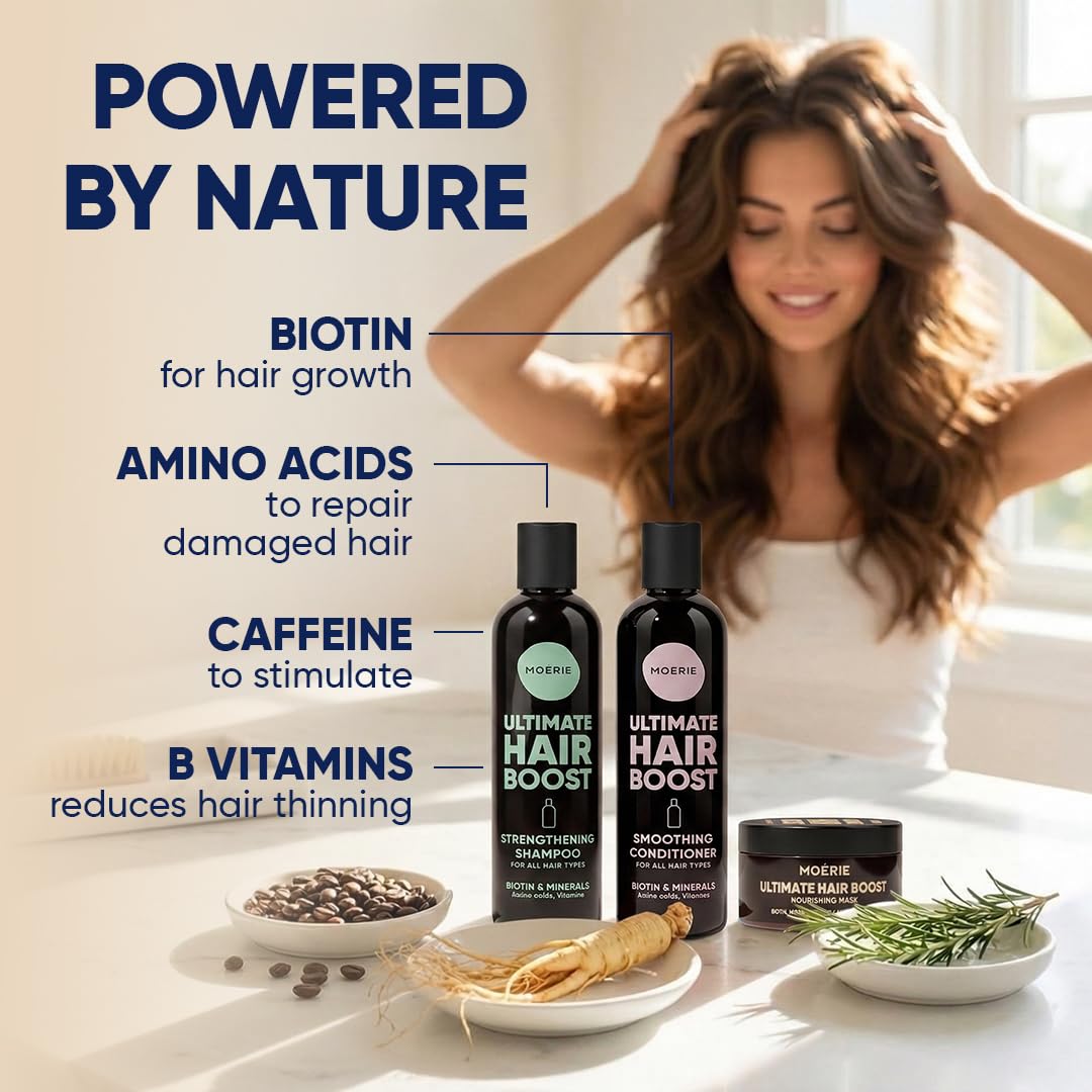 Light Gray Moérie Hair Growth Shampoo, Conditioner and Mask - Hair Loss Solution with Biotin and Rosemary, Thickening Hair Regrowth Set for Thinning Hair - Ultimate Hair Growth Care (Double Set)