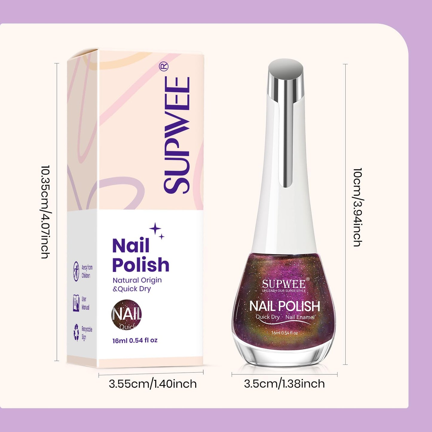 White Smoke SUPWEE Quick Dry Magnetic Nail Polish Non Gel Cat Eye Nail Polish, Fast Drying Fingernail Lacquer, Air Drying, Chip Resistant, Vegan, Long Lasting, Large Capacity 16ml/0.54fl oz