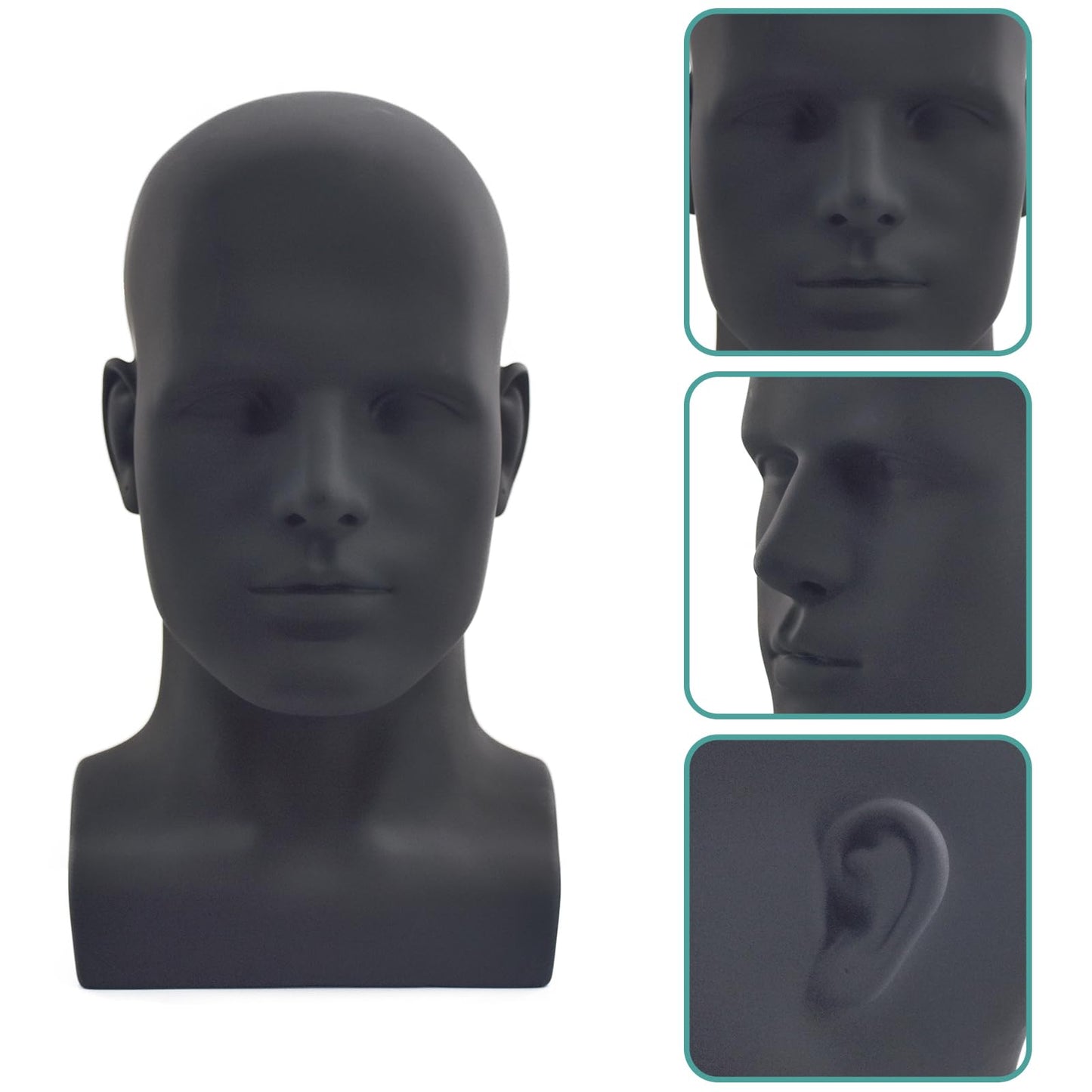 White Smoke VEELTRAS Male Mannequin Head PVC Professional Head Model Cosmetology Male Mannequin Head Display for Wigs Hat Mask Scarf Sunglasses with Mount Hole (Matte black)