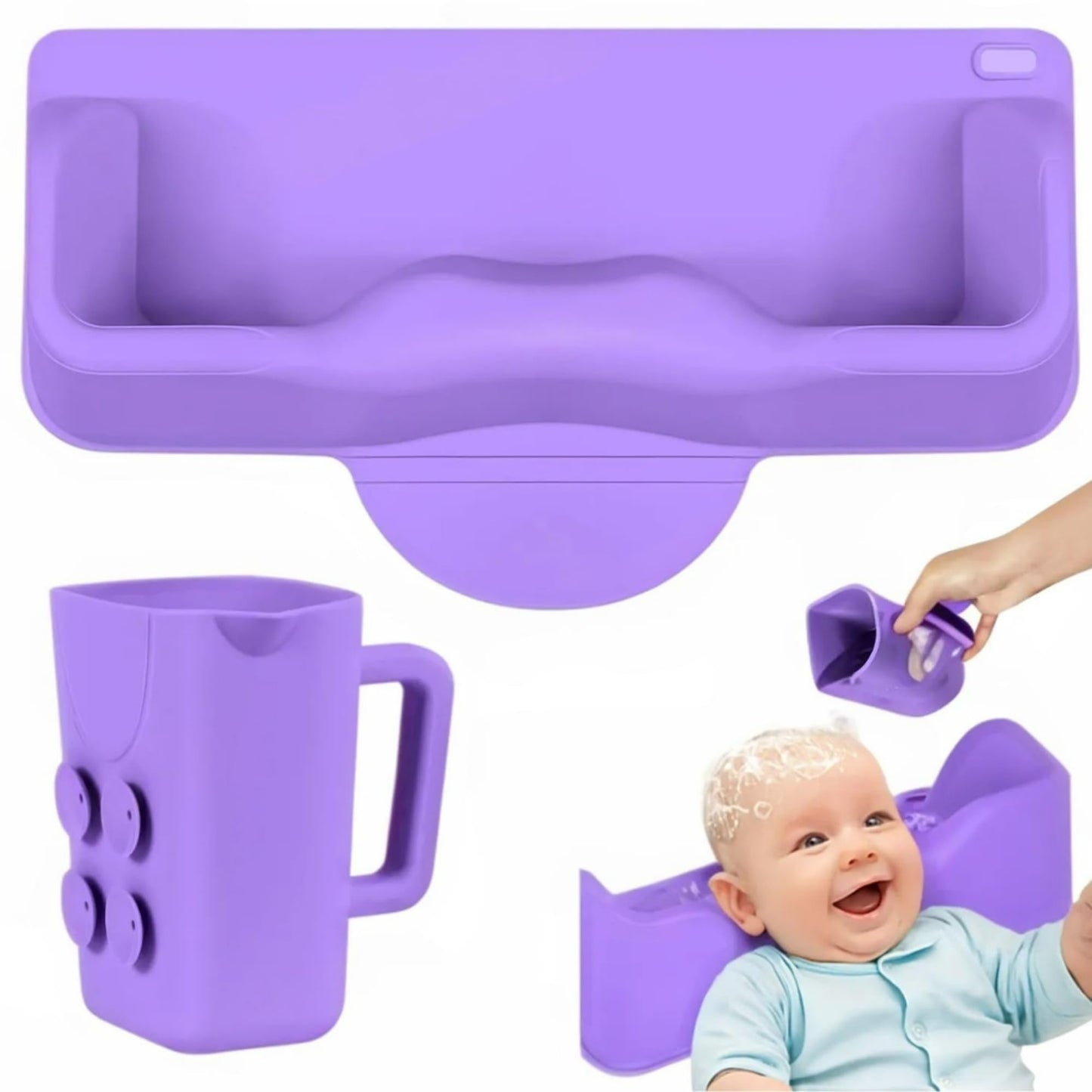 White Smoke Portable Hair Washing Station for Kids – Silicone Hair Washing Basin for sink and Teens,Tear-Free Shampoo Bowl with baby bath Rinse Cup, Neck Support for Kids-Purple