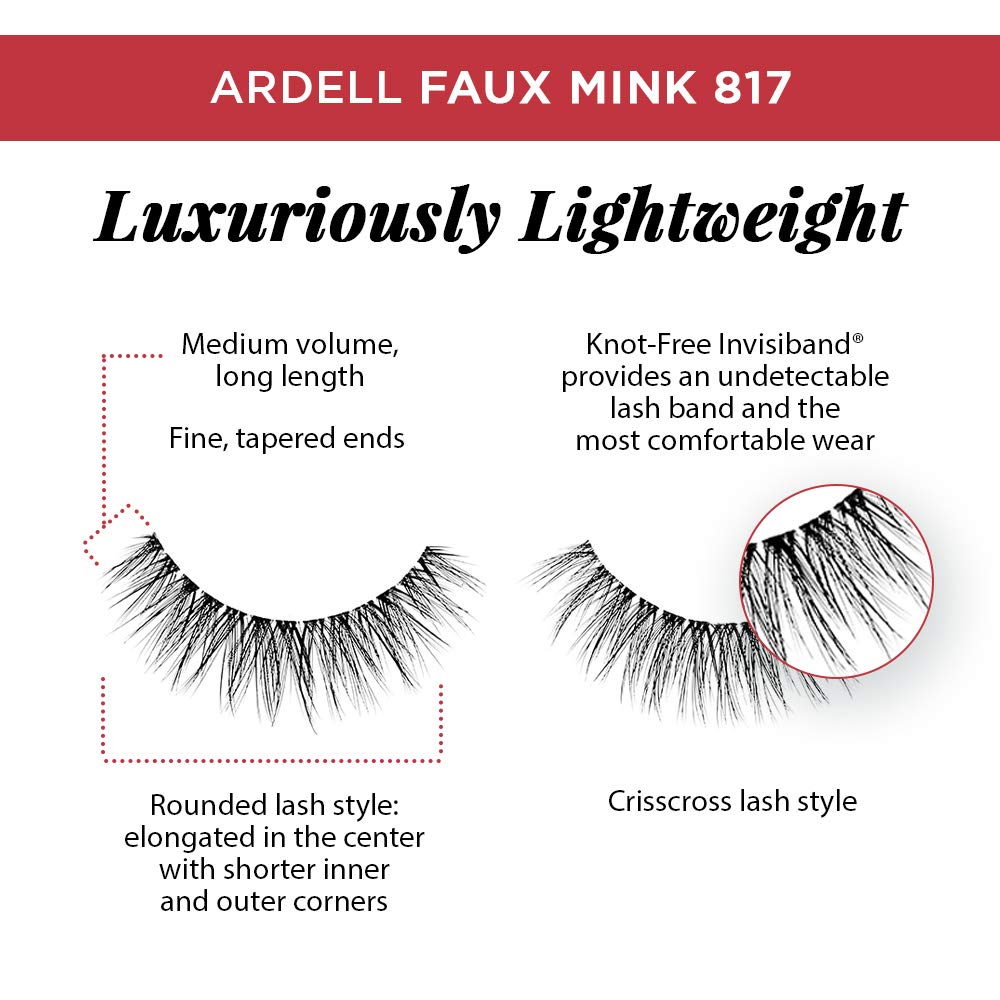 White Smoke Ardell Faux Mink Lashes 817 – Lightweight, Knot-Free Invisiband Eyelashes for Natural Glam, 4 Pairs, 1 Pack
