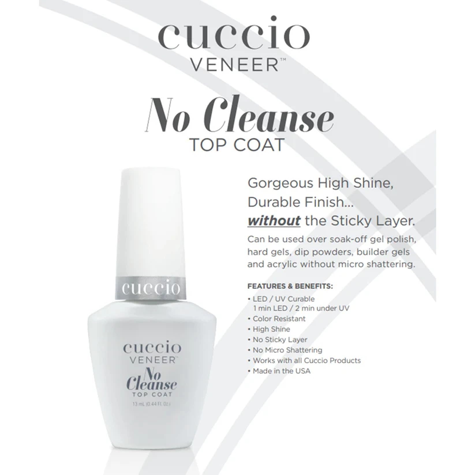 White Smoke Cuccio No Cleanse Top Coat Nail Polish – High Gloss Shine, UV/LED Compatible, Chip-Resistant for Long-Lasting Manicures, 0.44 Fluid Ounce