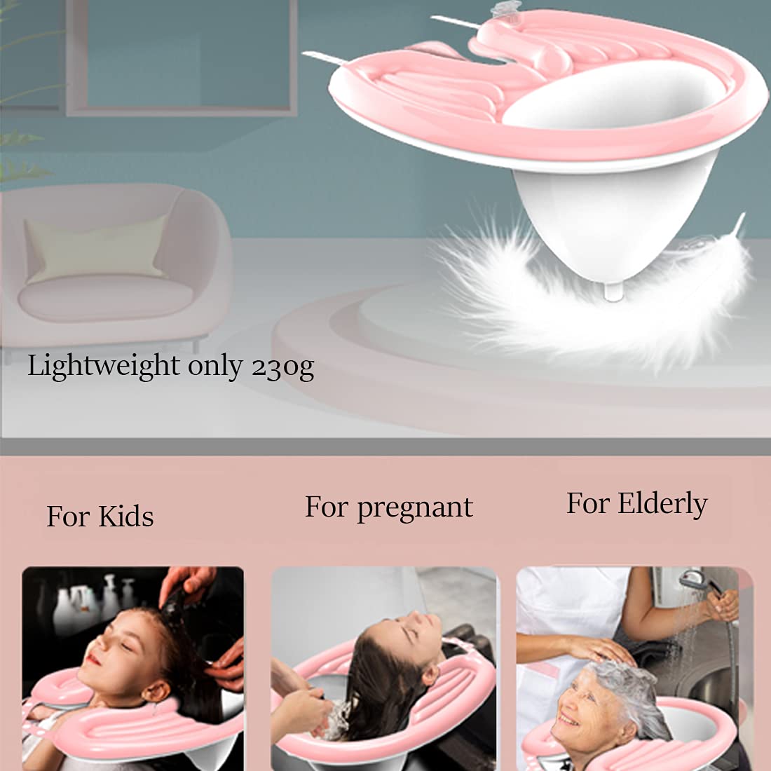 Gray Inflatable Shampoo Bowl, Portable Hair Washing Tray for Bedside and in Bed, Lightweight Shampoo Basin for Elderly, Disabled, Pregnant, Injured, Bedridden, Handicap, Lightweight Hair Washing Sink