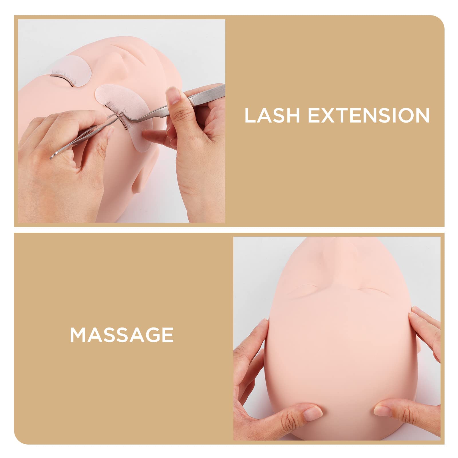 Tan LASHVIEW Lash Mannequin Head, Practice Training Head for Make Up and Lash Extention,Cosmetology Face Head,Soft-Touch Rubber,Easy to Clean by Skincare Essential Oil.