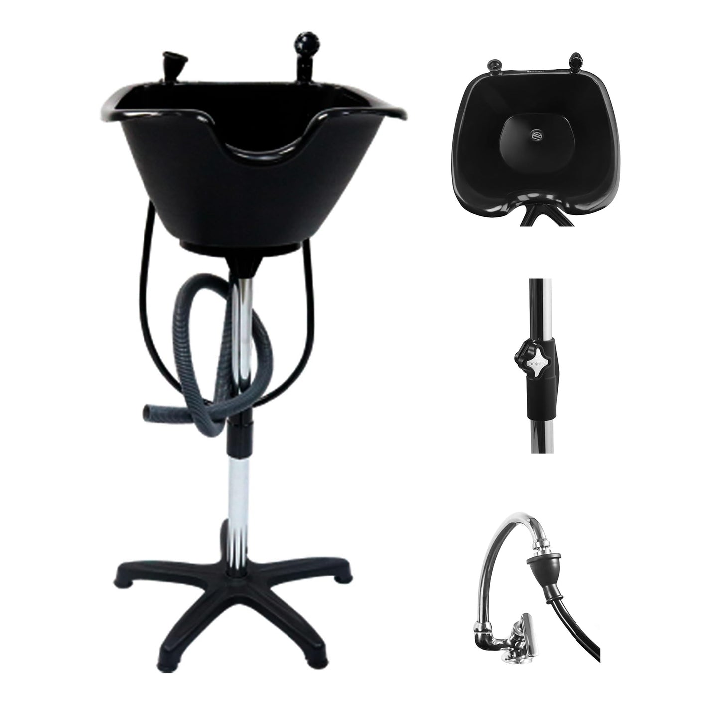 White Smoke Dompel Portable Shampoo Bowl – Washing Unit & Hair Sink for Salons, Home Care, Seniors & Disabled – Chrome Steel Structure, Adjustable Height, 22L Capacity