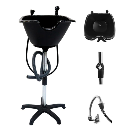 White Smoke Dompel Portable Shampoo Bowl – Washing Unit & Hair Sink for Salons, Home Care, Seniors & Disabled – Chrome Steel Structure, Adjustable Height, 22L Capacity