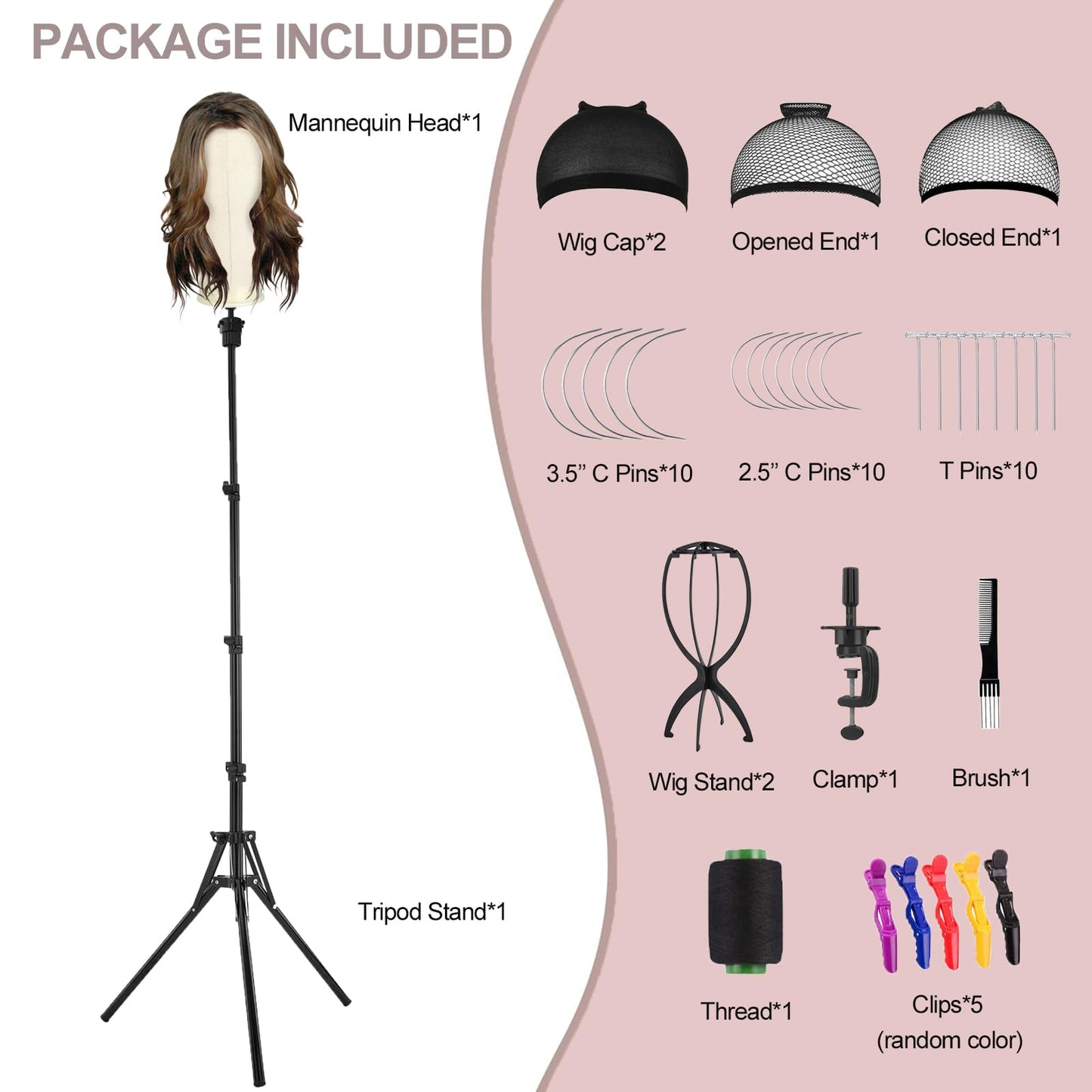 White Smoke Ginogend Mannequin Head with Wig Stand - Adjustable Height Wig Head Stand with Head for Wigs - Manikin Head Set for Cosmetology