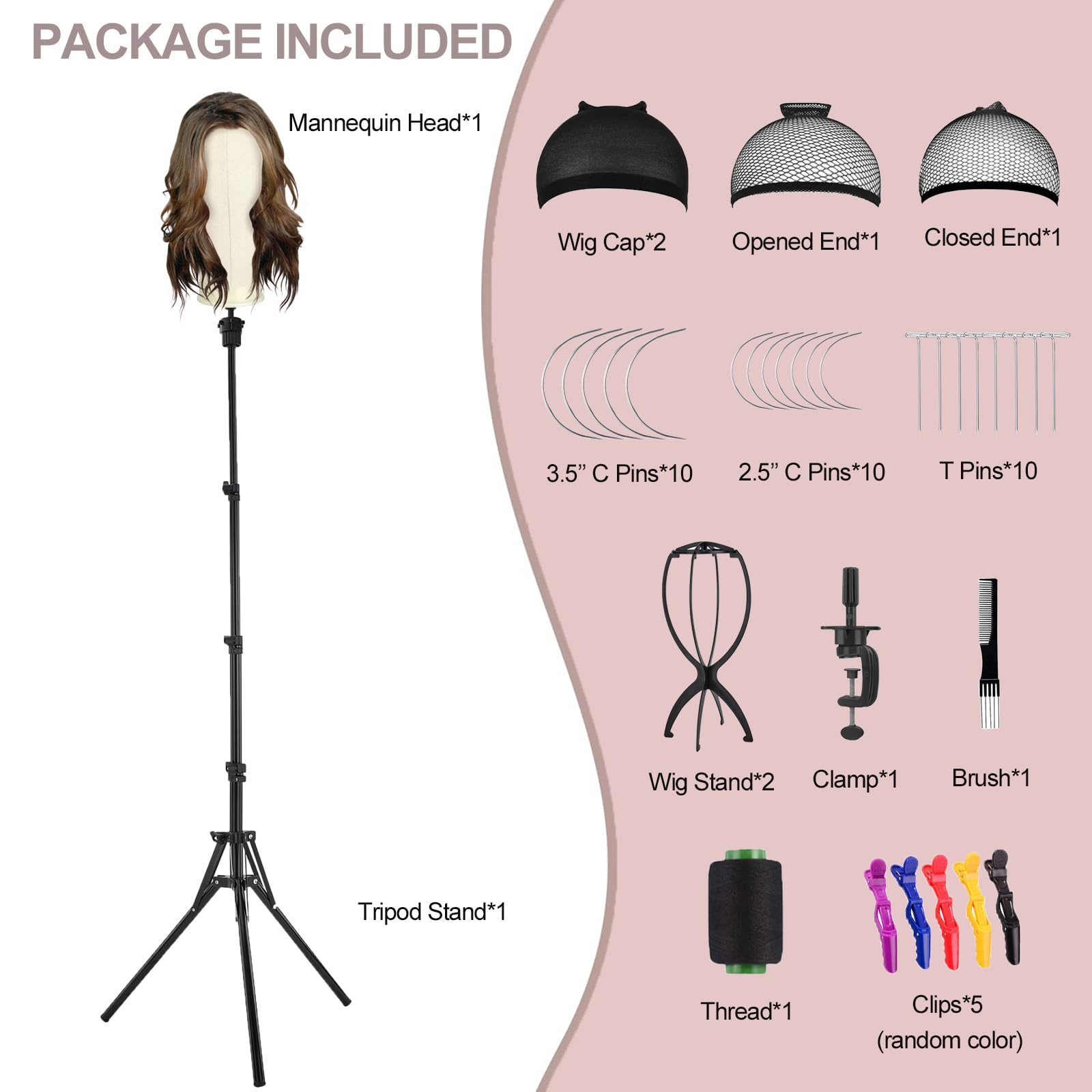 White Smoke Ginogend Mannequin Head with Wig Stand - Adjustable Height Wig Head Stand with Head for Wigs - Manikin Head Set for Cosmetology