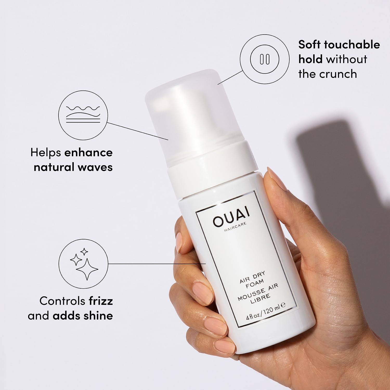 Lavender OUAI Air Dry Foam - Hair Mousse for Curly Hair & Beach Waves - Conditioning & Detangling With Kale and Carrot Extract - Paraben, Phthalate and Sulfate Free (4 Oz)