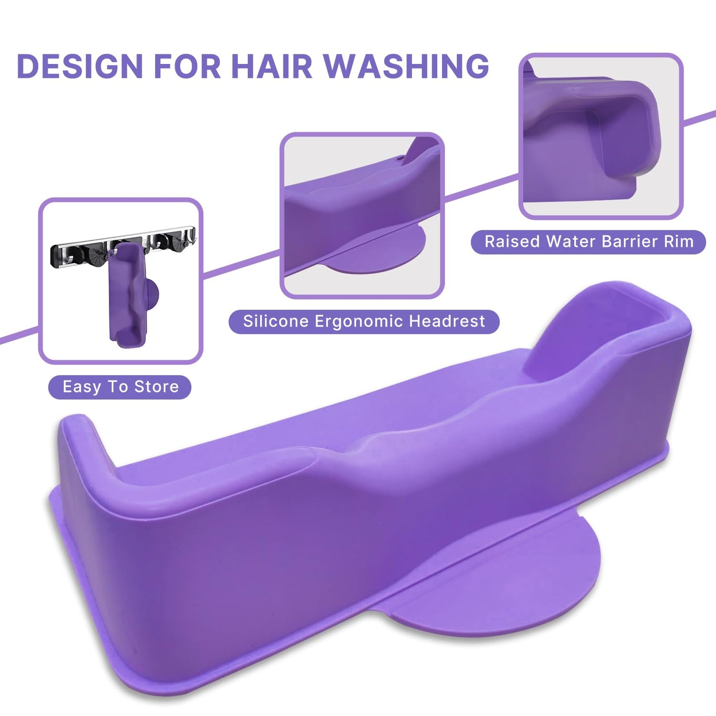 White Smoke Silicone Portable Hair Washing Station for Kids,Toddlers and Elderly,Shampoo Basin/Bathtub Shampoo Basins, Attached Shampoo Brush and Bath Rinse Cup,Neck Support Shampoo Bowl for Sink at Home (Purple)