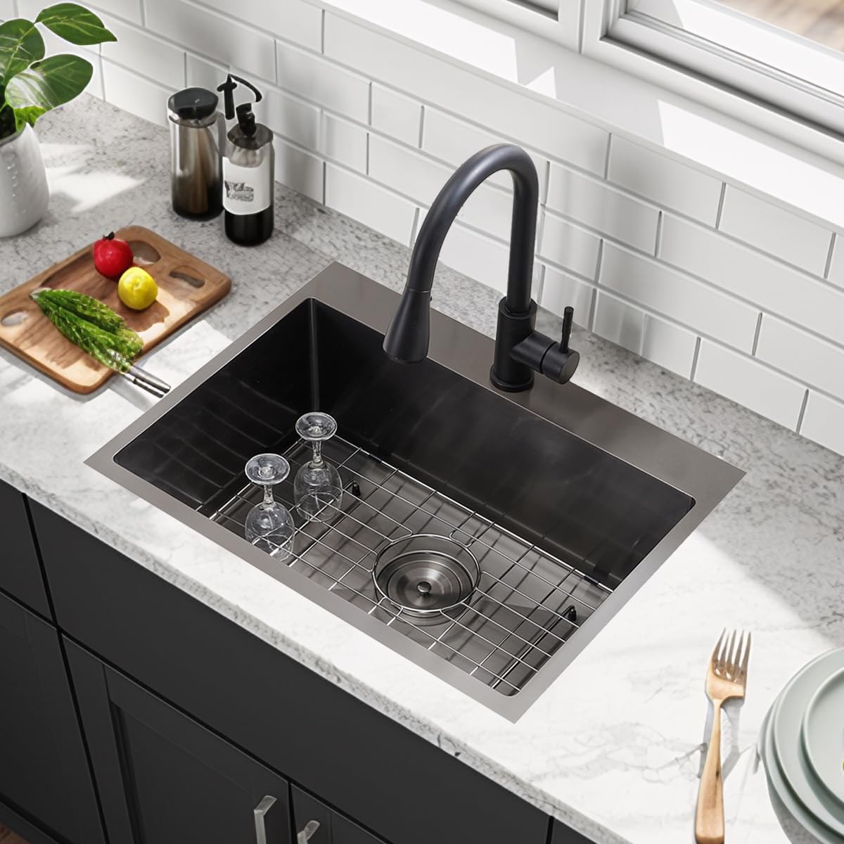 Dark Slate Gray VCCUCINE 22x18 Inch Gunmetal Black Drop in Kitchen Sink,16 Gauge Topmount RV Small Kitchen Bar Sink,Stainless Steel Wet Bar Sink,Outdoor Single Bowl,Laundry Prep Sink