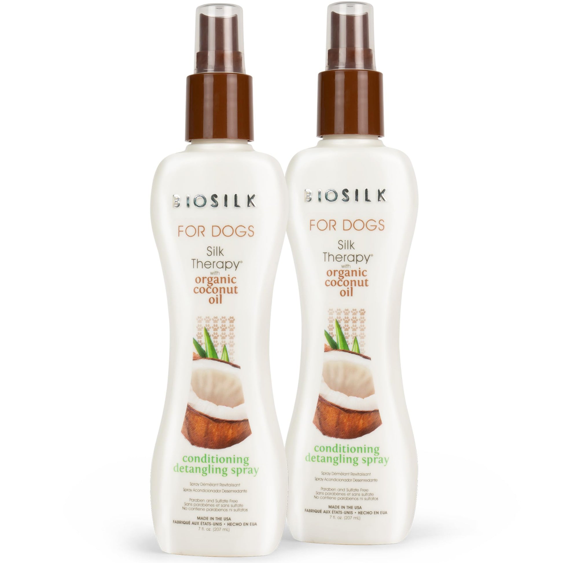 White Smoke BioSilk Silk Therapy Conditioning Detangling Spray for Dogs with Natural Coconut Oil - Dog Matted Hair Detangler Conditioner for Dogs, Dematting Grooming Supplies, 7 Fl Oz - 2 Pack