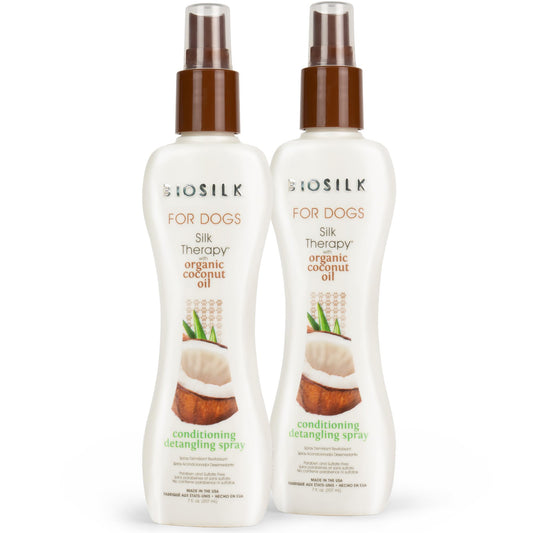 White Smoke BioSilk Silk Therapy Conditioning Detangling Spray for Dogs with Natural Coconut Oil - Dog Matted Hair Detangler Conditioner for Dogs, Dematting Grooming Supplies, 7 Fl Oz - 2 Pack