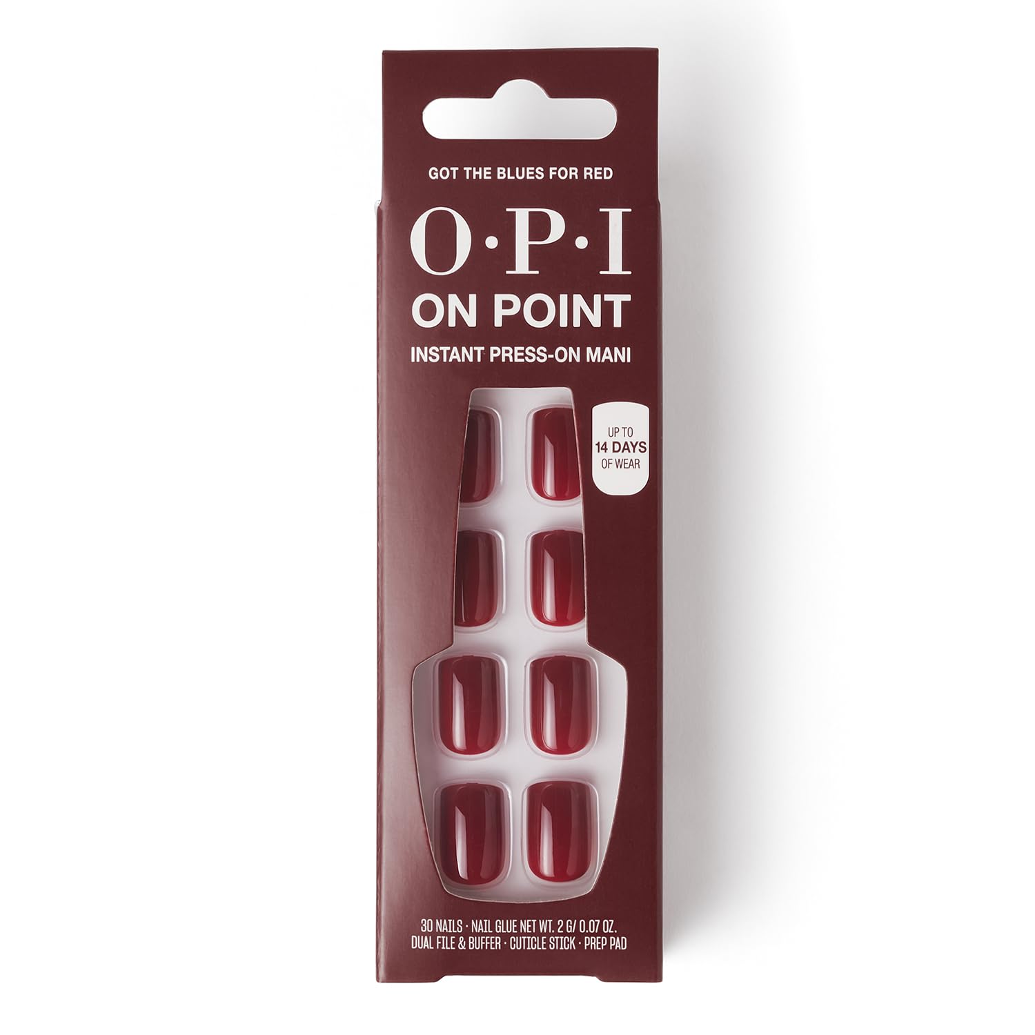 Light Gray OPI On Point Got The Blues for Red |Short Squoval Dark Red Press On Nails | 30 Count with Nail Glue | Long Lasting, Reusable, Non-damaging