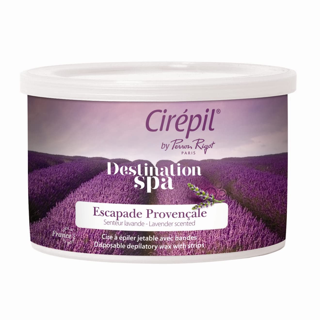 Lavender Cirepil - Destination SPA, Escale Provençale - 400g / 14.11 oz Wax Tin - Lavender Scent - Thin Gel Texture - Perfect for Large Areas & All Hair Types - Strips Needed