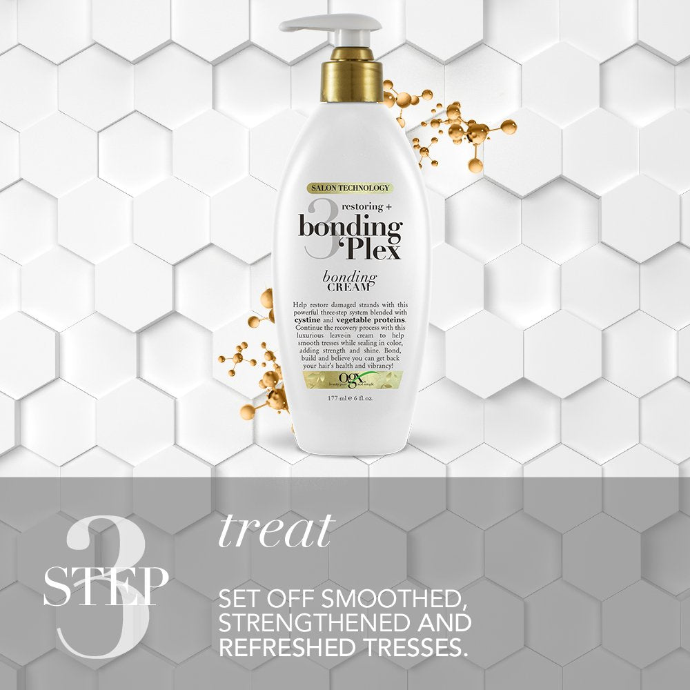 Lavender OGX Restoring + Bonding Plex Salon Technology Bonding Cream Leave-in Treatment, 6 Ounce, 177 fl oz.