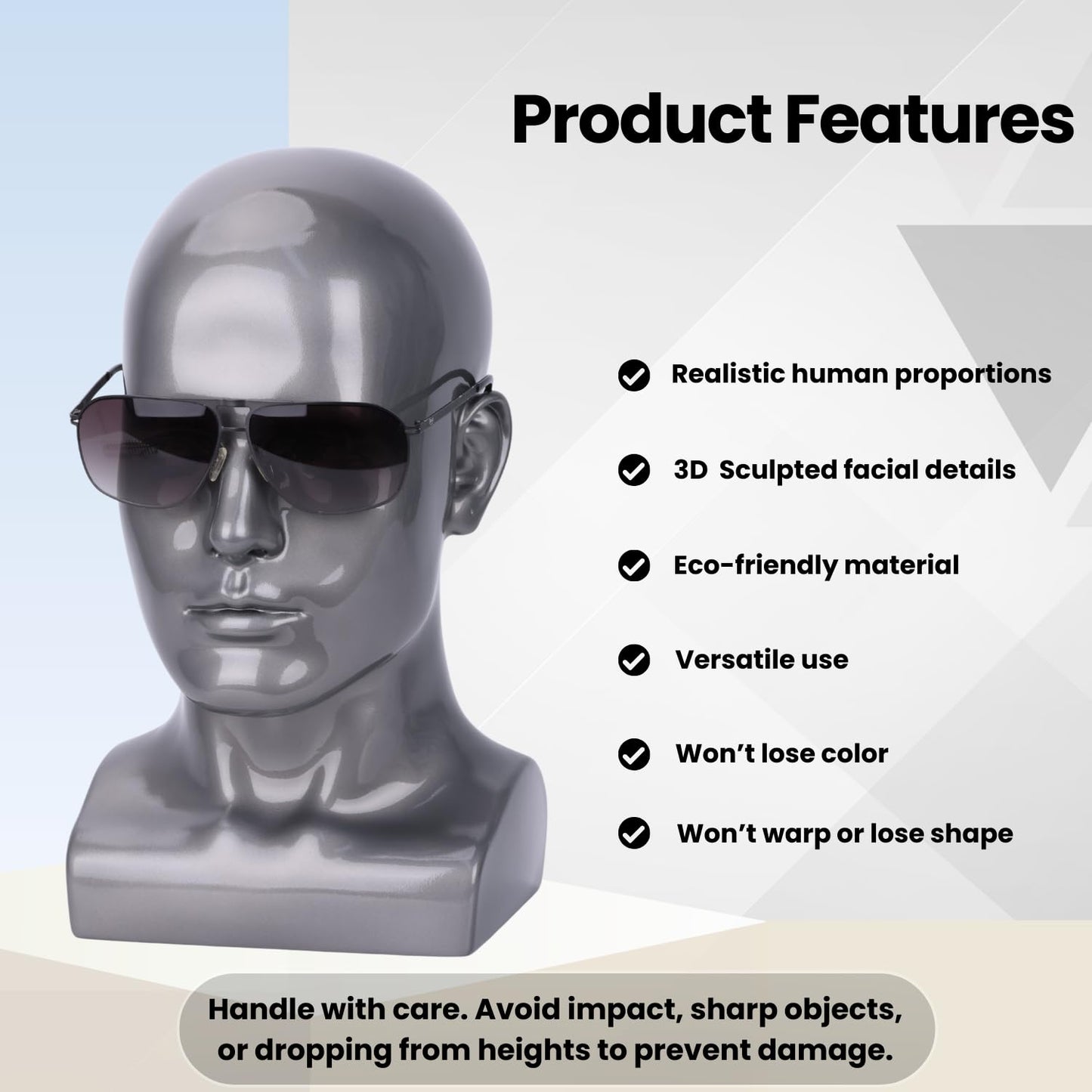 Lavender lightmay Male Mannequin Head – 13.7” Silver Gray Wig Stand for Hats, Wigs, Headphone, Glasses – Great for Styling, Display & Storage (Bright Gray, 13.7)