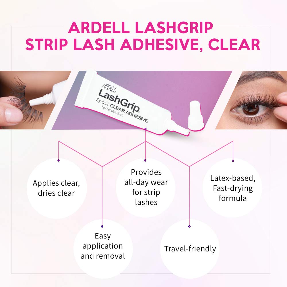 White Smoke Ardell LashGrip Clear Strip Lash Adhesive for Strip Lashes - Waterproof & Long Lasting Eyelash Glue, Invisible Hold, Latex-Based, 0.25 oz