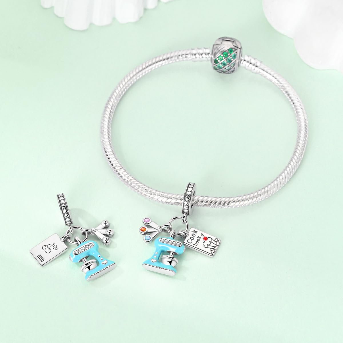 Light Cyan ChenYuTe 925 Sterling Silver Charms for Bracelets,Dangle Pendants Bead Charms fit Pandora Charms Bracelet and Necklaces for Womens Jewelry Gifts