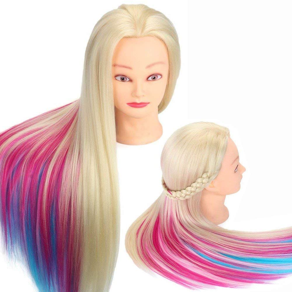 White Smoke Beauty Star 29" Colorful Mannequin Head with 100% Syntheic Hair, Doll Head for Hair Styling and Braiding Practice, Professional Bride Cosmetology Training Manikin Head with Clamp Stand Updo Kit