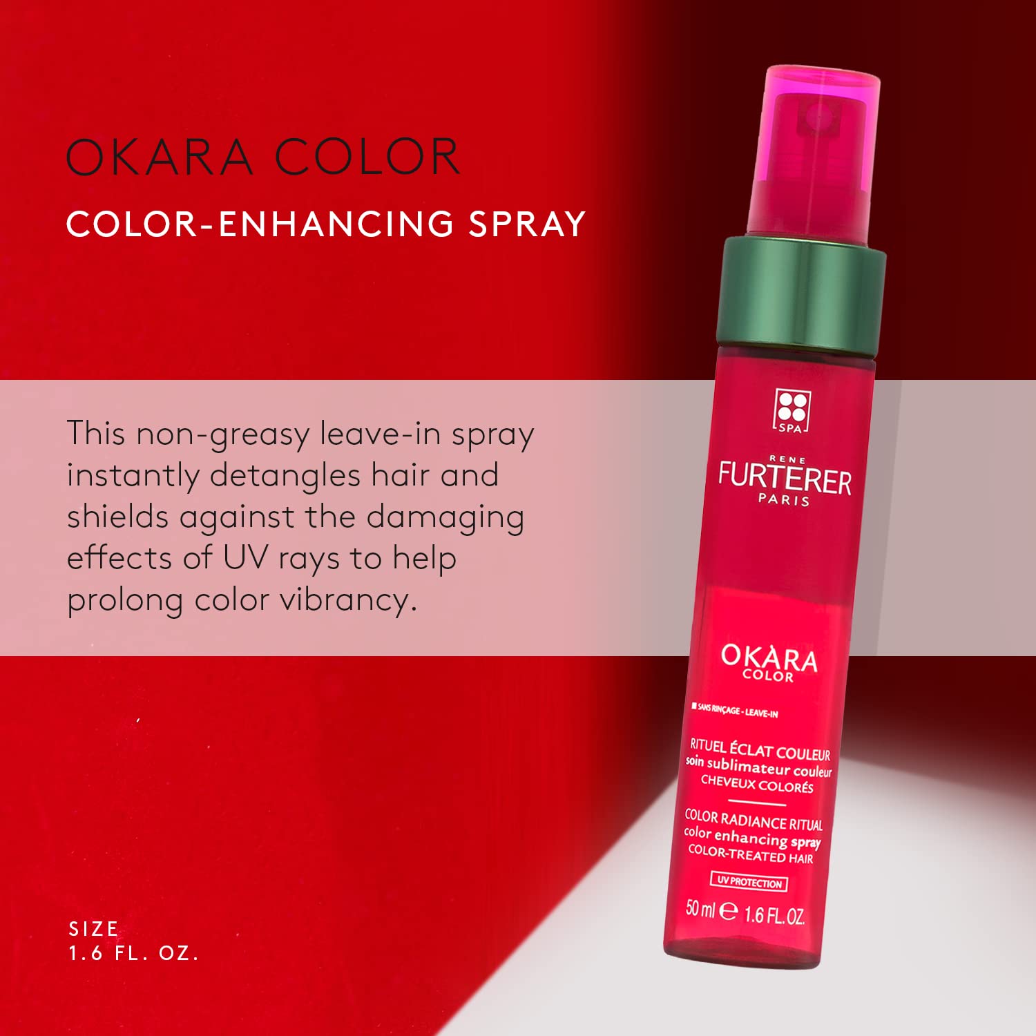 Firebrick Rene Furterer OKARA Color Protection Spray - Safe for Color-Treated Hair - Leave-In - Bi-Phase - Sulfate & Paraben-Free