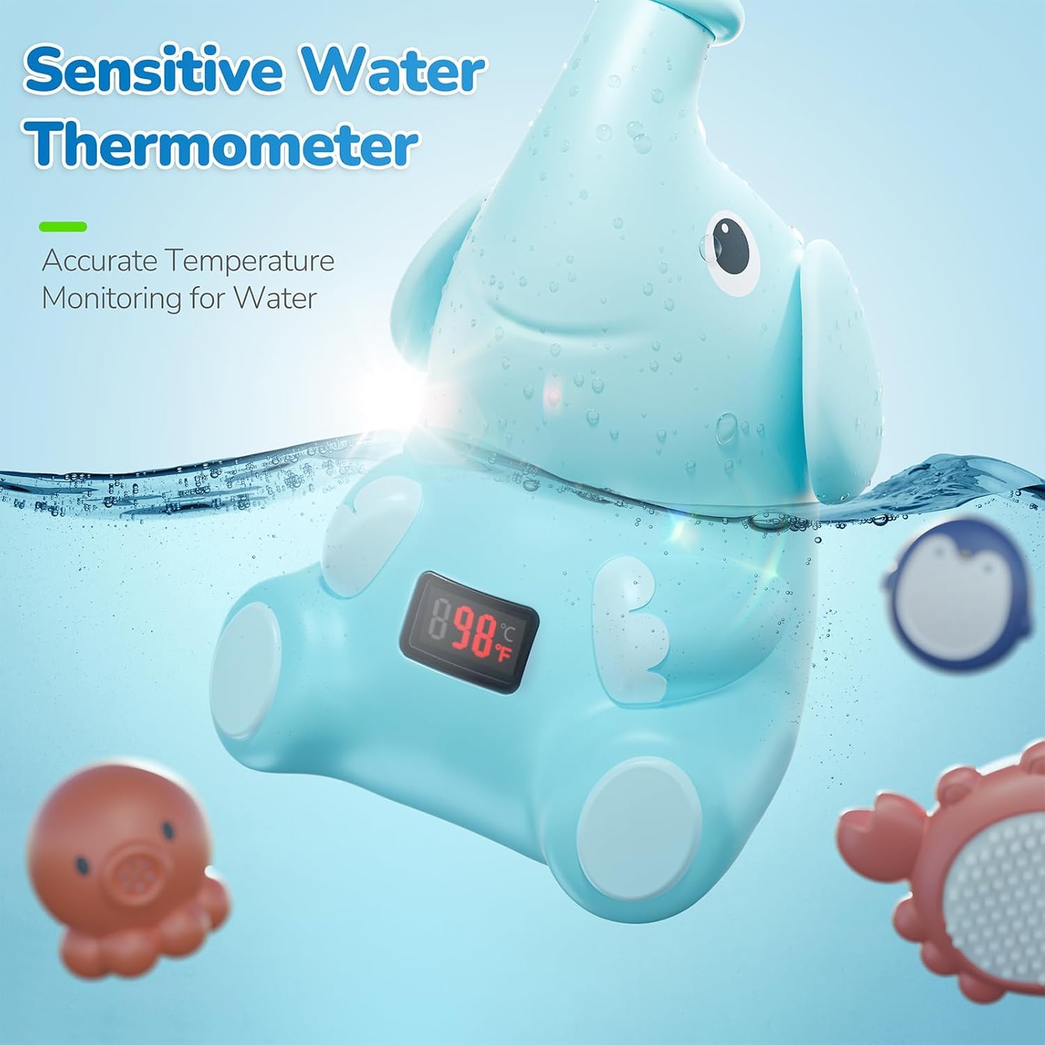 Pale Turquoise G-WACK Baby Bath Toys Shower Head Sprayer with Water Thermometer for New Borns, Toddlers and Kids | Baby Accessories, and Essentials in Bathtub or Sink | Shampoo Bath Rinser | USB Rechargeable-V2