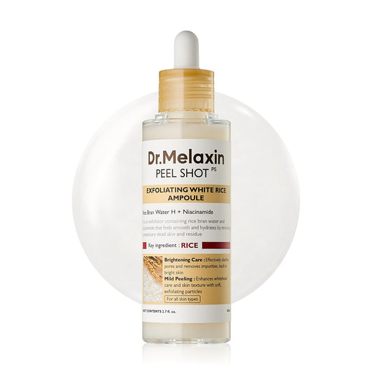 White Smoke Dr.Melaxin Peel Shot Glow White Rice Peeling Ampoule with Rice Extract & AHA BHA, Brightening & Gentle Exfoliating Serum for Sebum Control, Niacinamide & Hyaluronic Acid, Korean Skincare, 2.71 fl.oz
