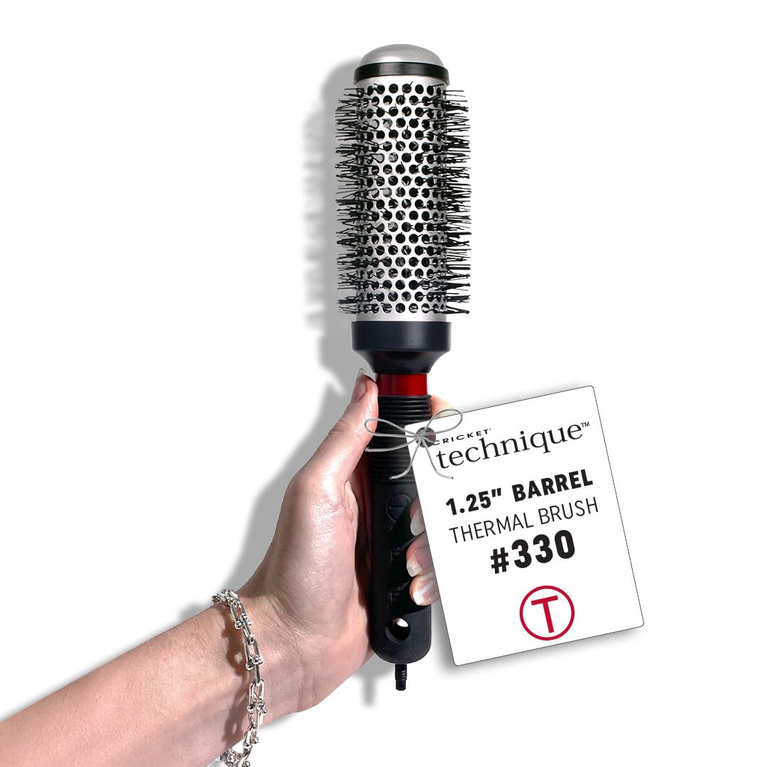 White Smoke Cricket Technique Thermal Hair Brush #330 1.25” for Curling, and Styling – Heat-Retaining Barrel with Anti-Static Tourmaline Bristles, Round Thermal Brush, Ideal for All Hair Types