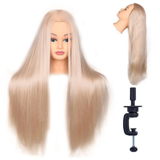 White Smoke Female Mannequin Head 26 Inch Long Hair Training Head Hair Styling Manikin Cosmetology Doll Head Synthetic Fiber Hair Dressing Salon Training Head Model with Free Clamp (Color 613)