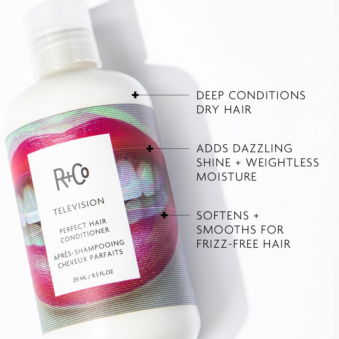 White Smoke R+Co Television Perfect Hair Conditioner | Shine + Strengthening + Softening for All Hair Types | Vegan + Cruelty-Free | 8.5 Oz