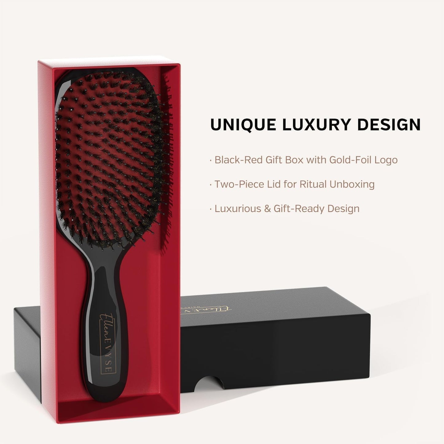 Seashell Ellen Evyse Boar Bristle Hair Brush, Nylon Pins and Soft Boar Bristles for Smoothing, Detangling, Reducing Breakage and Enhancing Shine, Hairbrush for Women,Men