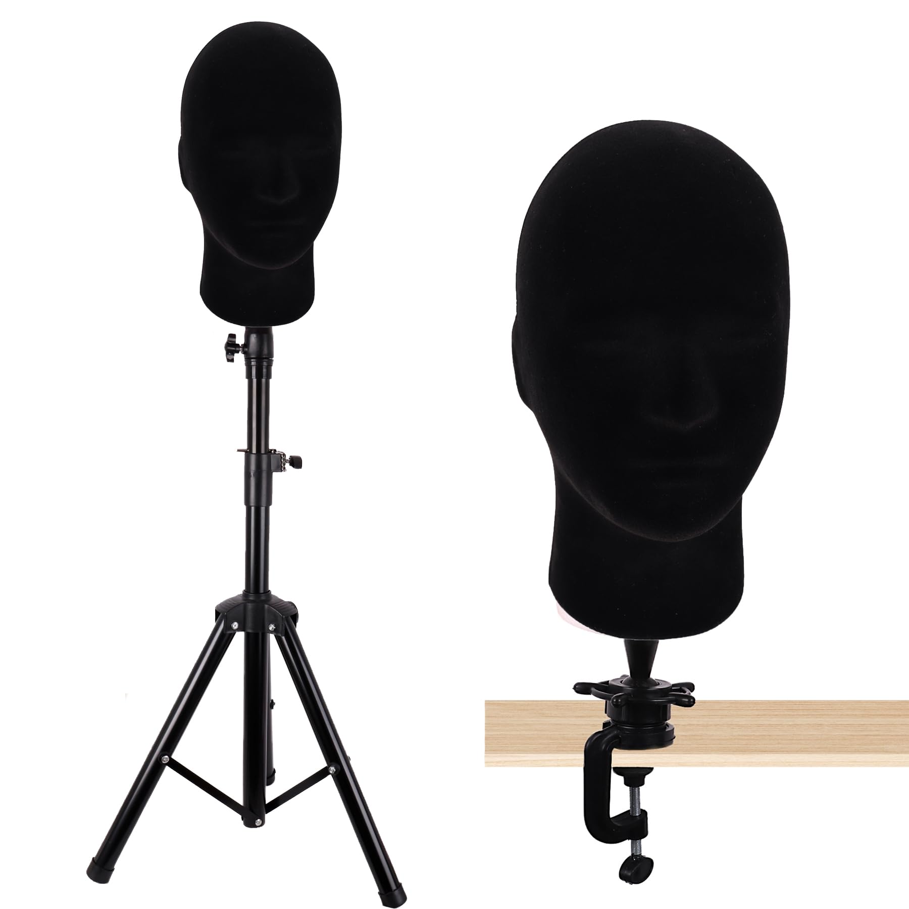 White Smoke MapofBeauty Black Velvet Foam Mannequin Head Male Display Stand Styrofoam Wig Head (Black)